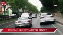 Lüks aracı çekici beklemeden açık kaputla servise götürdü
