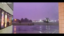 Oklahoma rainstorm that flooded town seen lashing parking lot
