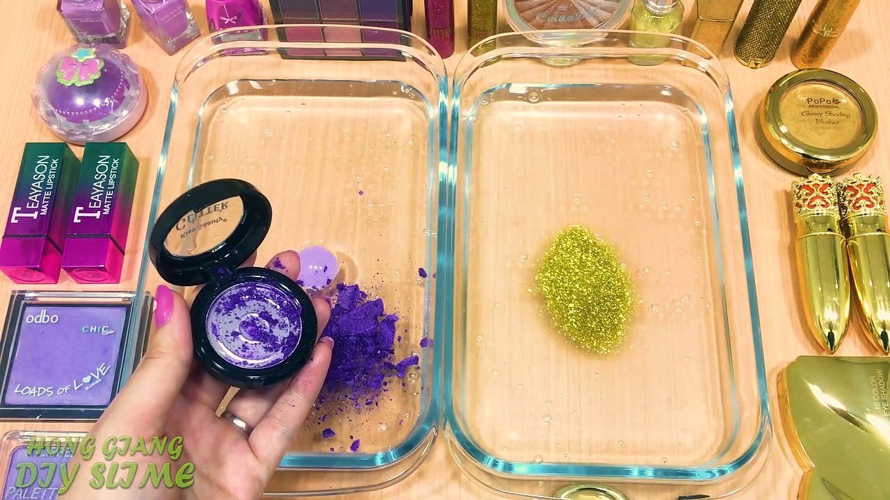 PURPLE vs GOLD | Mixing Makeup Eyeshadow into Clear Slime! Special Series #35 Satisfying Slime