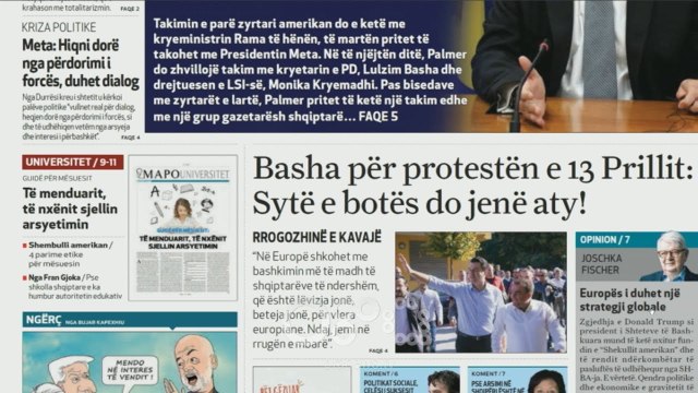 Ora Juaj, 8 prill 2019 - Shtypi i ditës: Basha për protestën e 13 Prillit: Sytë e botës do jenë aty!
