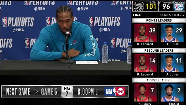 Kawhi Leonard Postgame Interview - Game 4 Raptors vs 76ers 2019 NBA Playoffs