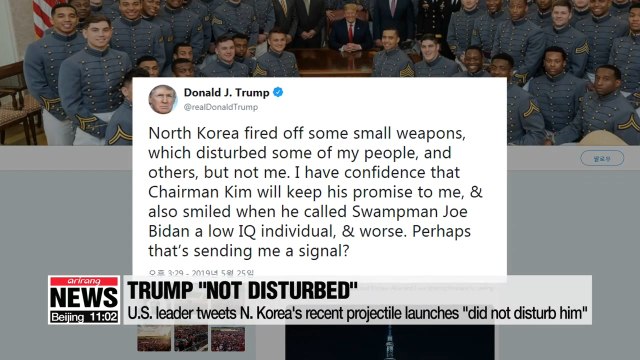 Trump 'not disturbed' by N. Korea's recent firing of 'some small weapons'