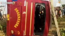 माधौगढ़ से ग्वालियर जा रही तेज रफ्तार बस पलटी, गुस्साए एक यात्री ने बस में लगाई आग