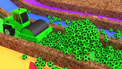 Learn Colors with Construction Street Vehicles and Flying Car in Garage Magic Slide Pool for Kids