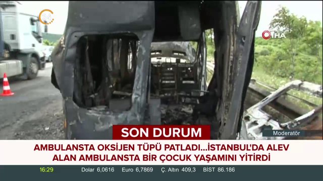Ambulansta oksijen tüpü patladı