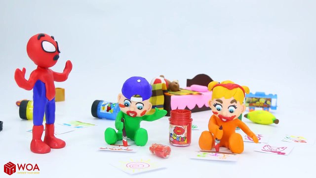 Funny Play Doh Stop Motion Spiderman Babysitting Babies Luka WOA Play Doh Cartoons