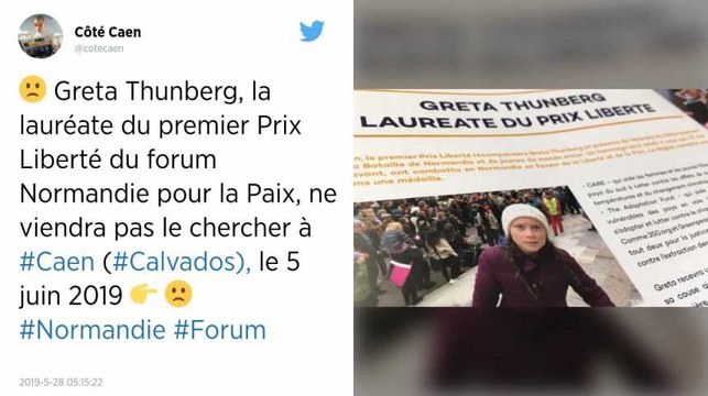 Normandie pour la paix. Greta Thunberg, lauréate du Prix Liberté, ne viendra pas le chercher