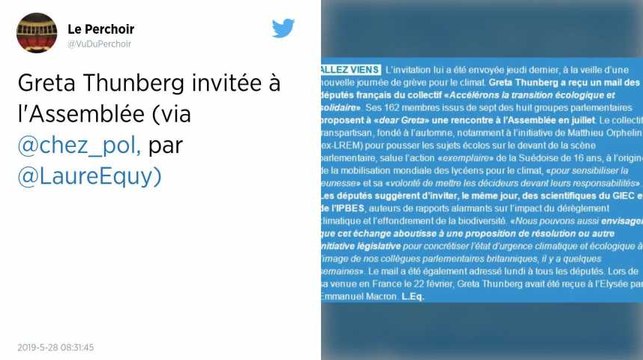 Climat. La Suédoise Greta Thunberg invitée à l’Assemblée nationale en juillet