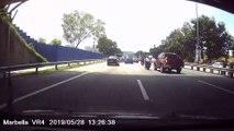 Motorcycle Carelessly Weaving Through Traffic Pays the Price