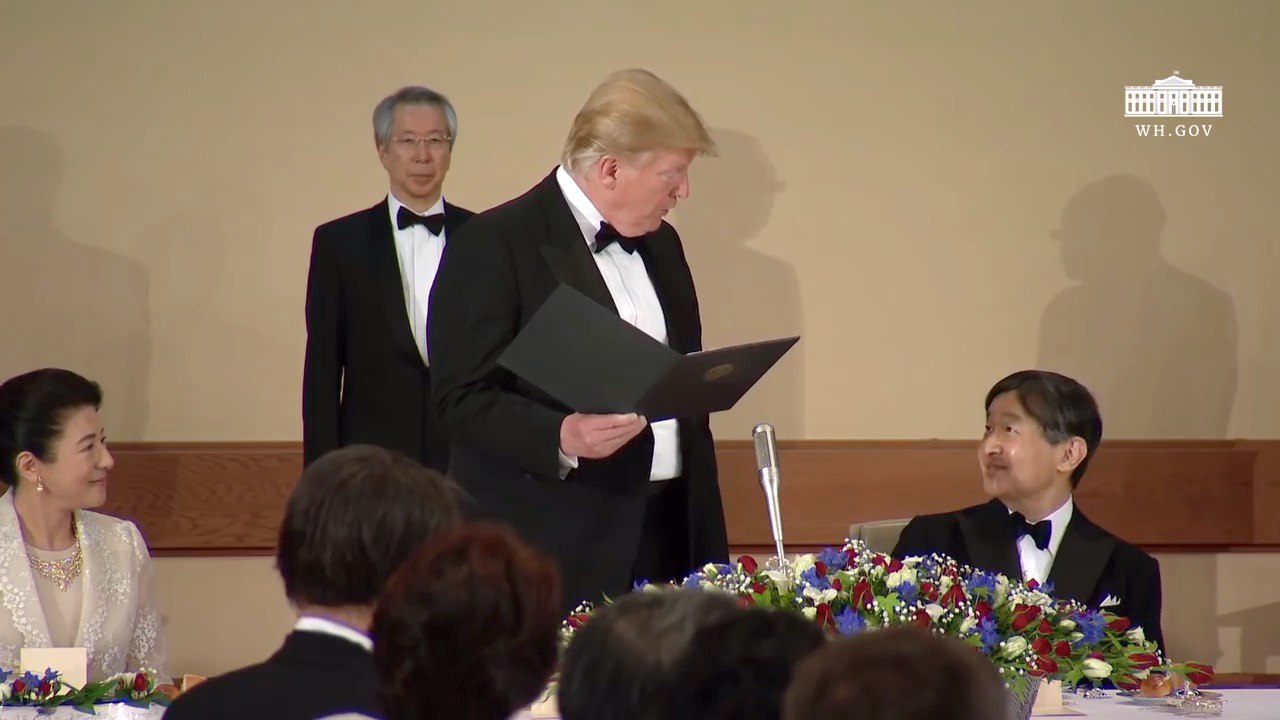 President And Melania Trump Attend State Banquet With Japanese Emperor