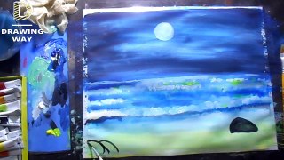 moonlight in a beautiful night _ watercolour painting for beginners _ step by step ( 387 )