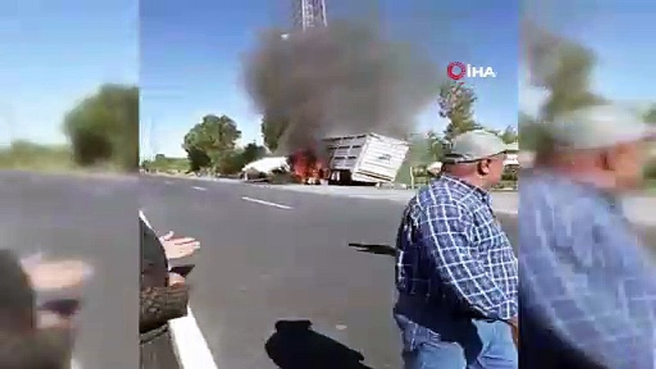 Yanan tırdan son anda kurtuldu