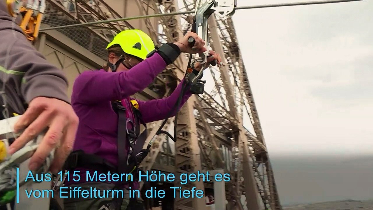 Am drahtseil vom eiffelturm in die tiefe