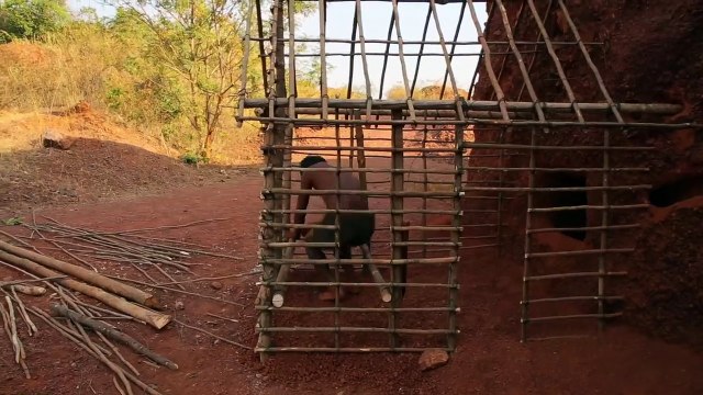 Digging the cliff to build natural water filter for drinking with amazing swimming pool