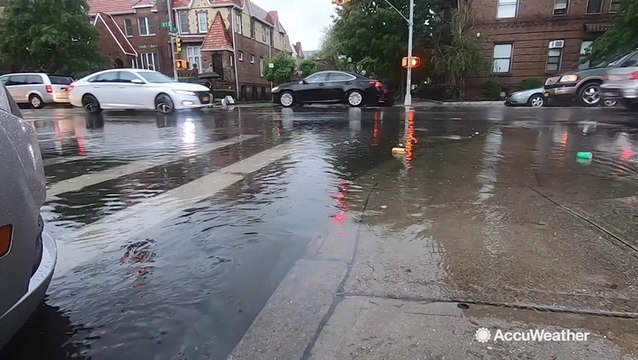 Minor street flooding in New York City after heavy rain