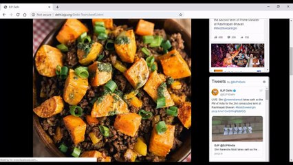 മോദിയുടെ സത്യപ്രതിജ്ഞ സമയത്ത് BJP വെബ്സൈറ്റിൽ  'ബീഫ് വിഭവങ്ങൾ