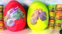 Giant Blaze and the Monster Machines and Grave Digger Surprise Eggs! Play Doh Toys Monster Trucks!