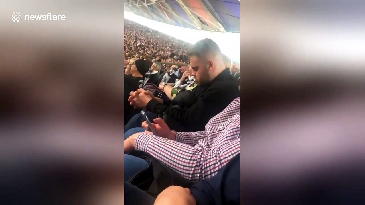 Drowsy Derby County fan springs to life joining in with chant at Championship play-off final