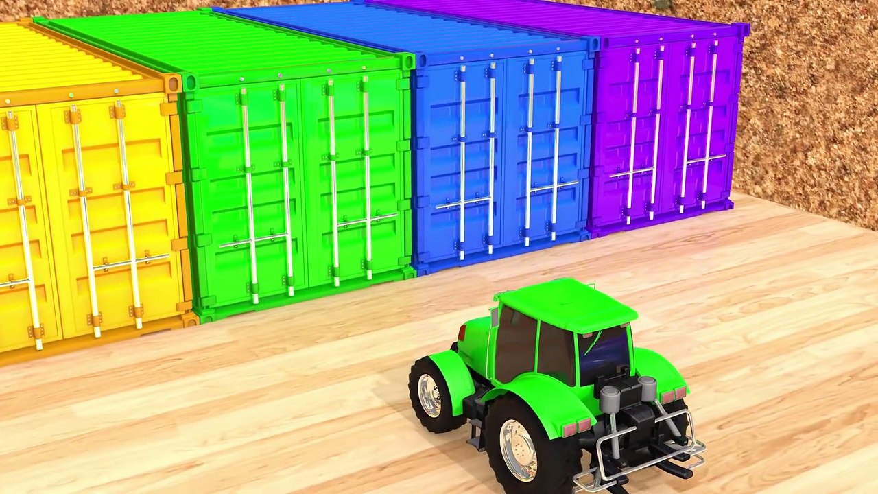Learn Colors with Monster Construction Vehicle VS Tractor Magic Water Slide Pretend Play for Kid