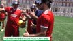 Figo, Carlos and Cafu take part in blindfolded penalty shoot-out