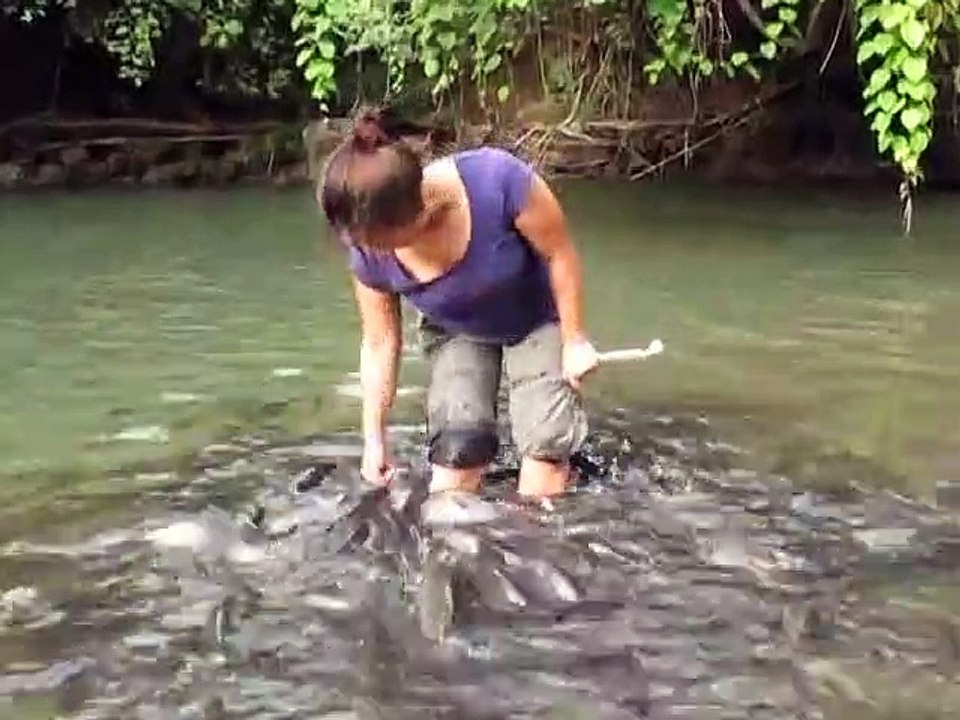 Elle a les pieds dans un banc de poisson... Interdit pour les chatouilleux