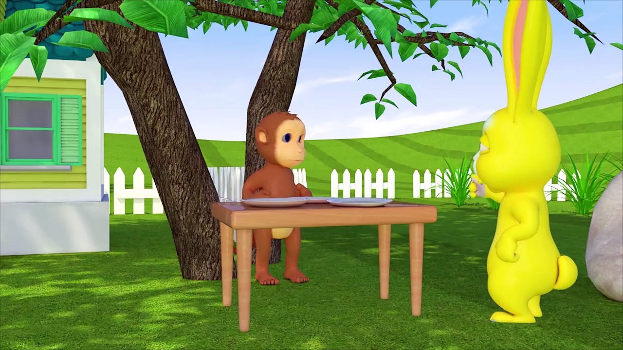 Babyspiel mit Kaninchen, das die Spielwaren aufräumt - Karikaturkinderreime Bildung für Kinder