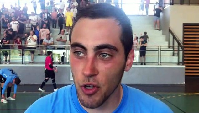 Coupe du Rhône Futsal (finale) – Clement RIOU réagit après la victoire de SUD AZERGUES Futsal contre la Team BEL AIR