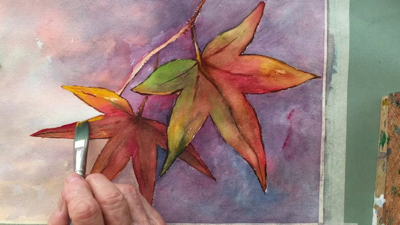Watercolor Tutorial ~ how to paint Autumn Leaves using glazing technique for beginners
