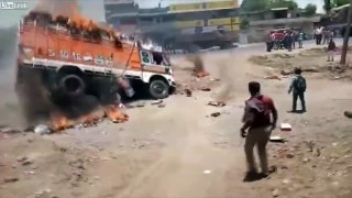 Burning Lorry Topples Over As Driver Tries To Move It