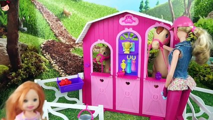 Barbie Morning Routine in Horse Stable  with Toddler Elsa and Anna Kids