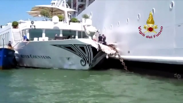 Cruise ship loses control, slams Venice wharf and tourist boat