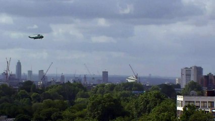 Trump flies into London on board Marine One