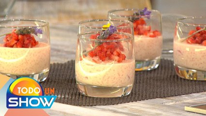 Receta: Mariana Meza te enseña darle un toque especial a tu postre con un ¡Arroz con leche de fresa!