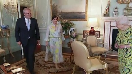 The Queen chats with Australian PM Scott Morrison at Buckingham Palace