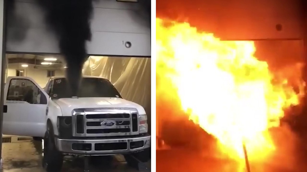 Le moteur d'une voiture explose lors d'un concours sur un dynamomètre