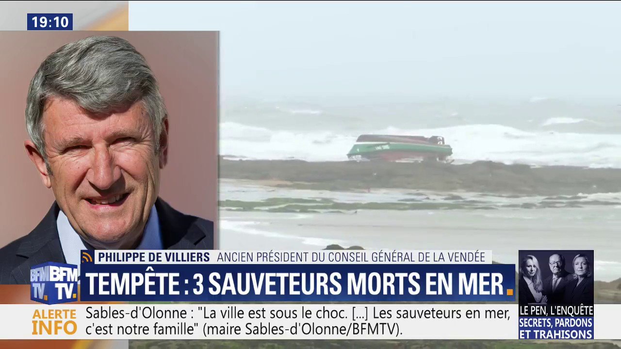 Sables-d'Olonne: pour Philippe de Villiers, "vouloir sauver un marin-pêcheur en perdition par une telle tempête, c'est admirable"