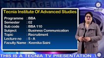 Ms. Keenika Saini || Recruitmen || BBA || TIAS || TECNIA TV