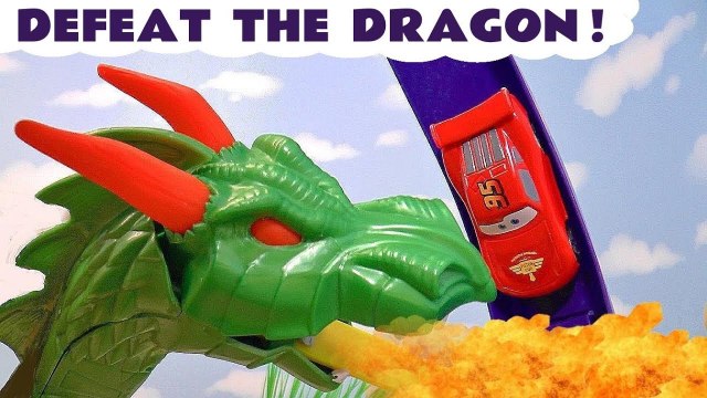 Defeat the Dragon Hot Wheels Challenge with Disney Pixar Cars 3 Lightning McQueen vs Marvel Avengers 4 Endgame & DC Comics Heroes with Transformers Bumblebee