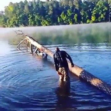 Marcher en équilibre sur un tronc d'arbre au dessus d'un lac... erreur