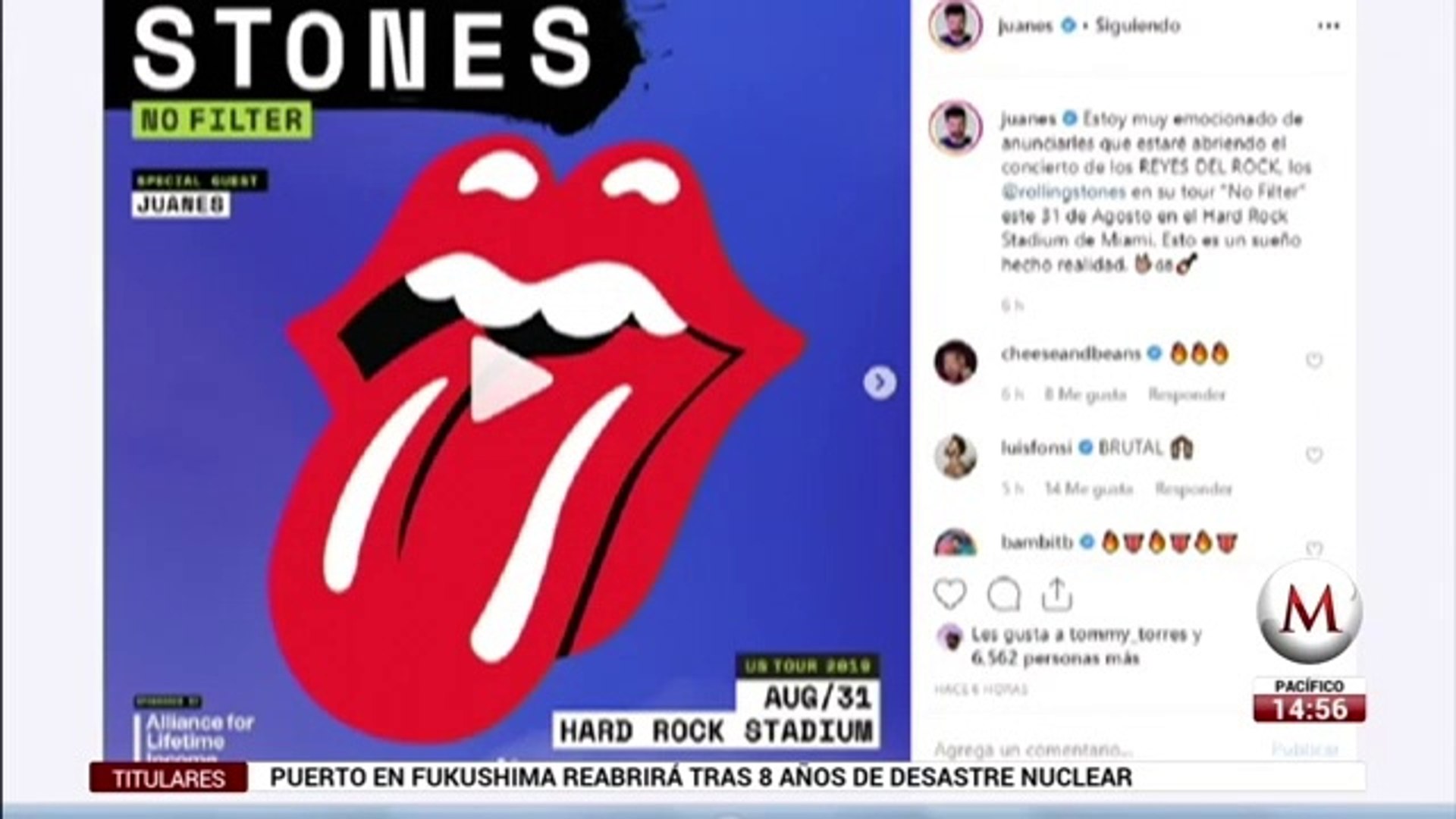 ⁣Juanes sera telonero de The Rolling Stones