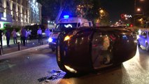 Fatih'te kontrolden çıkan araç taksiye çarparak yan yattı: 1 yaralı