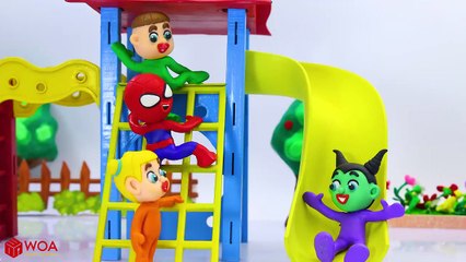 SUPERHERO BABY HAVING FUN AT THE SLIDES  Play Doh Cartoons For Kids