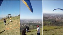 Cão morde mochila de praticante de parapente e acaba por... seguir viagem!