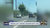 Wrong-way driver crashes into car