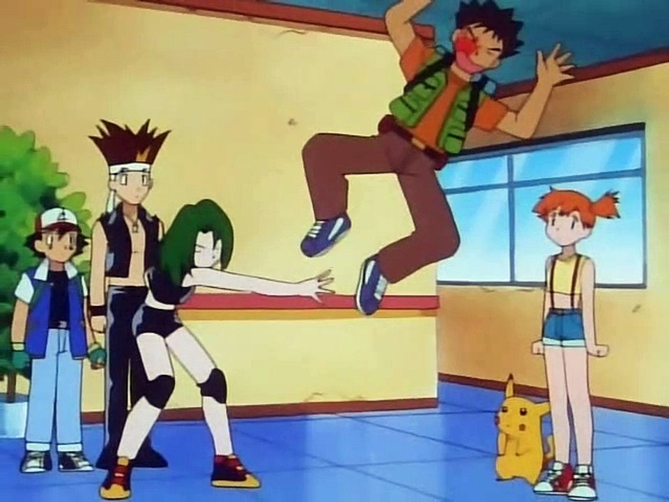 Pokemon - Brock gets punched by a biker girl