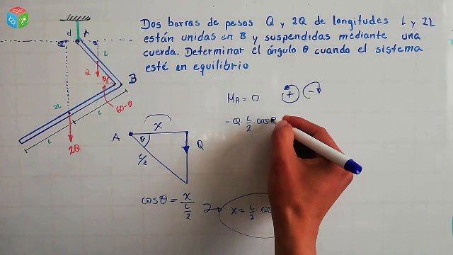 ✅ EJERCICIO (4) DE ESTATICA (MOMENTOS DE FUERZAS, EQUILIBRIO, ANGULOS, BARRAS & CUERDAS)
