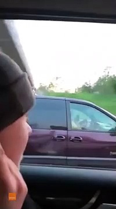 Chat sur le toit d'une voiture sur l'autoroute