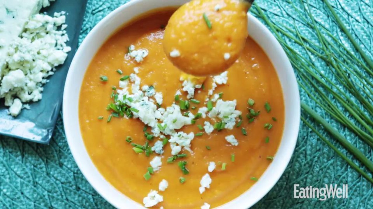 Roasted Pear-Butternut Soup with Blue Cheese