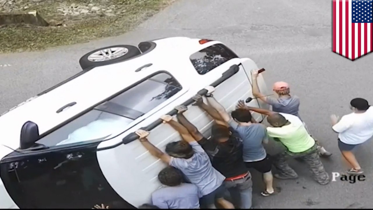 Sneezing attack causes SUV to flip and catch fire