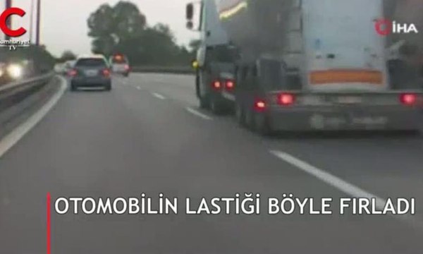 TEM'de büyük panik! Aracın lastiği böyle fırladı